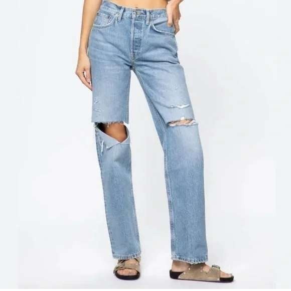 Re/Done Denim - Re/Done 90s Comfy Jean Distressed Ripped Sunfaded Destroy Baggy Size 23 NWT